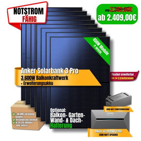 3600W Anker 3 Pro Balkonkraftwerk + Erweiterungsakku