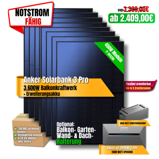 3600W Anker 3 Pro Balkonkraftwerk + Erweiterungsakku