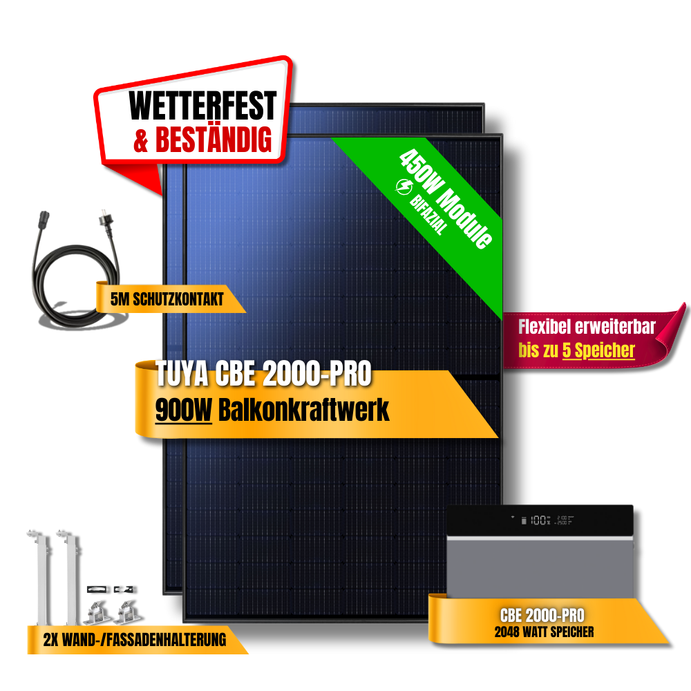 900 Watt Tuya FlexHome Serie CBE 2000 Pro Balkonkraftwerk