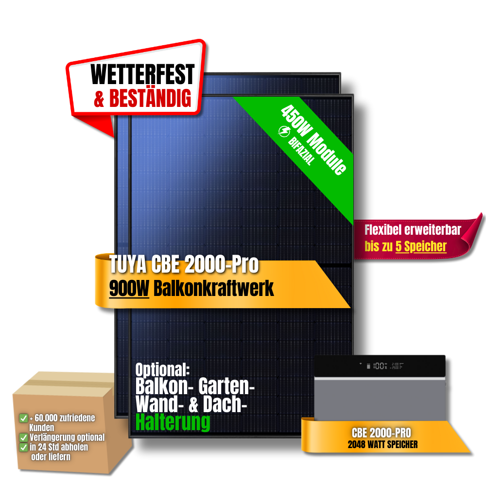 900 Watt Tuya FlexHome Serie CBE 2000 Pro Balkonkraftwerk