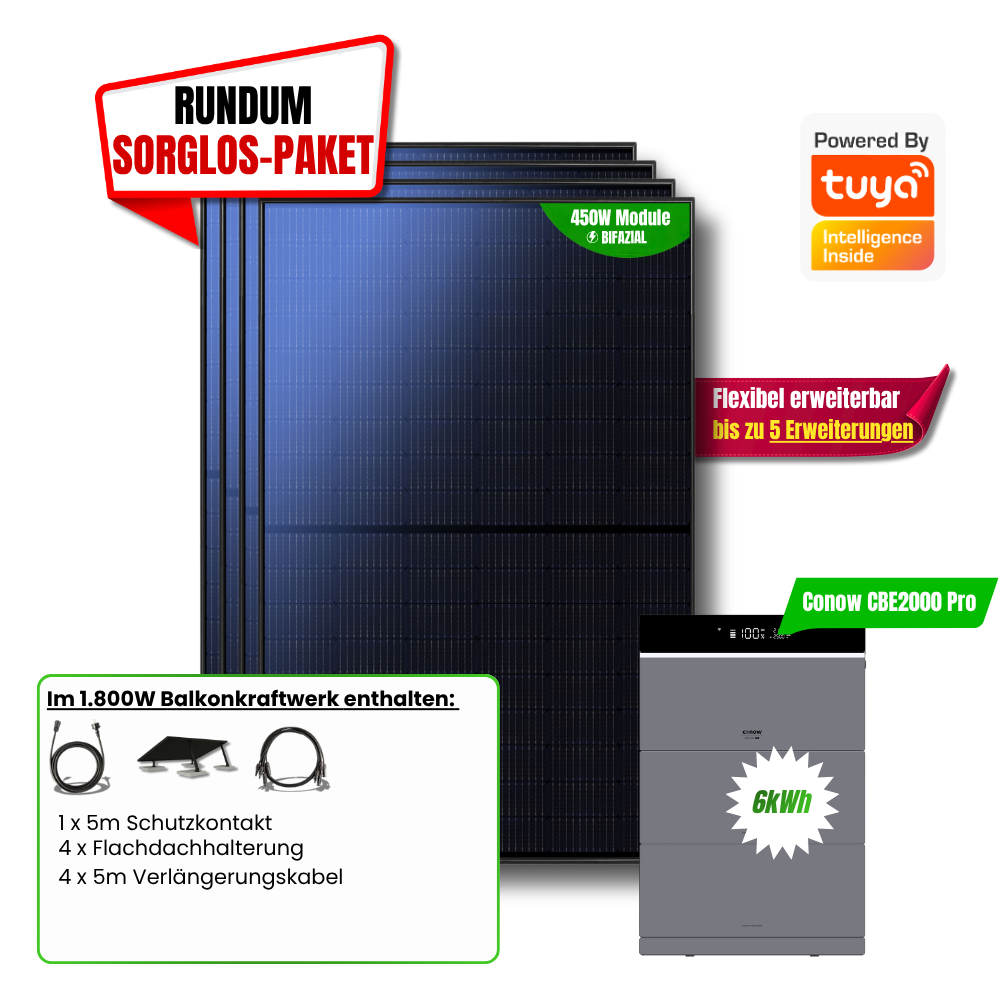 1800 W Balkonkraftwerk Tuya mit 6 kWh Speicher