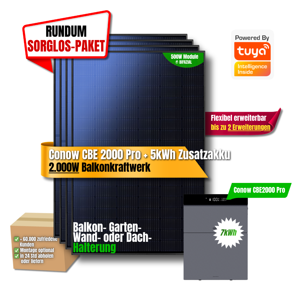 2000 W Balkonkraftwerk Tuya mit 7 kWh Speicher