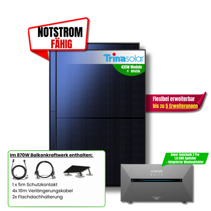 870 Watt Anker Pro 2 E 1600 Balkonkraftwerk