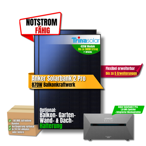 870 Watt Anker Pro 2 E 1600 Balkonkraftwerk