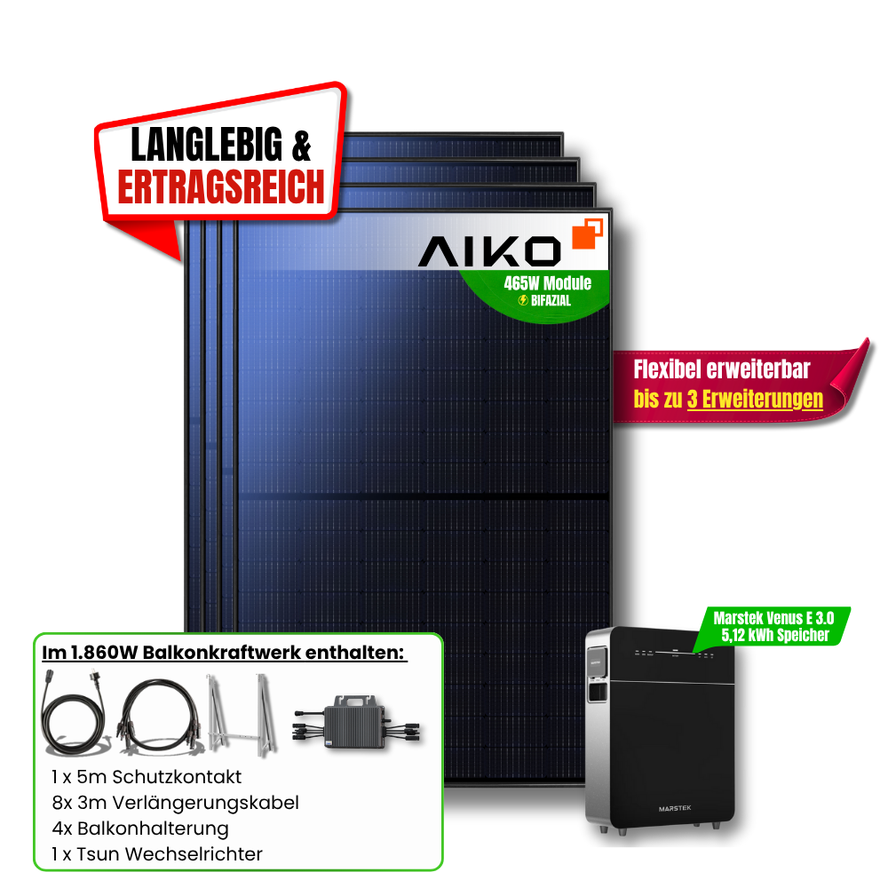 1860W Balkonkraftwerk Set Marstek Venus E 3.0 5,12 kWh Speicher inkl. TSUN Wechselrichter