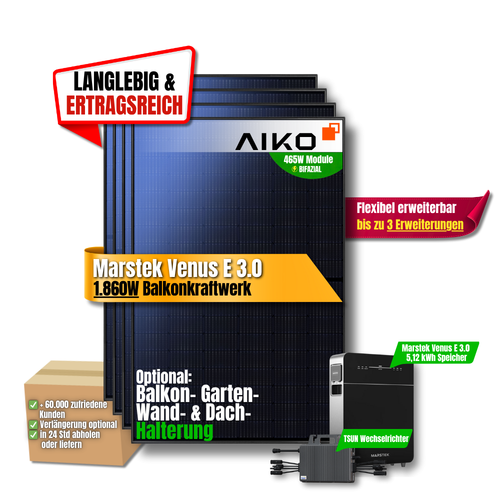 1860W Balkonkraftwerk Set Marstek Venus E 3.0 5,12 kWh Speicher inkl. TSUN Wechselrichter