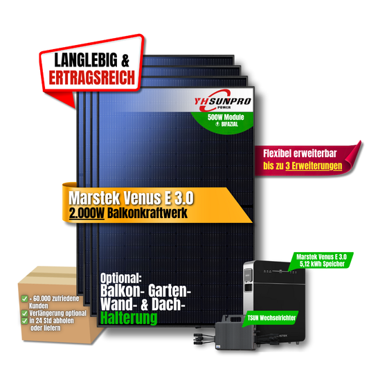 2000 Watt Marstek Venus E 3.0 Balkonkraftwerk 5,12Kwh AC Komplettset