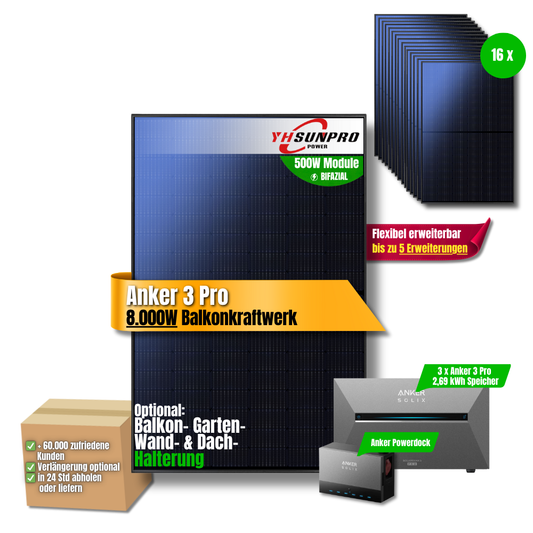 Balkonkraftwerk 8.000 Watt Anker 3 pro (3x) + Anker Powerdock