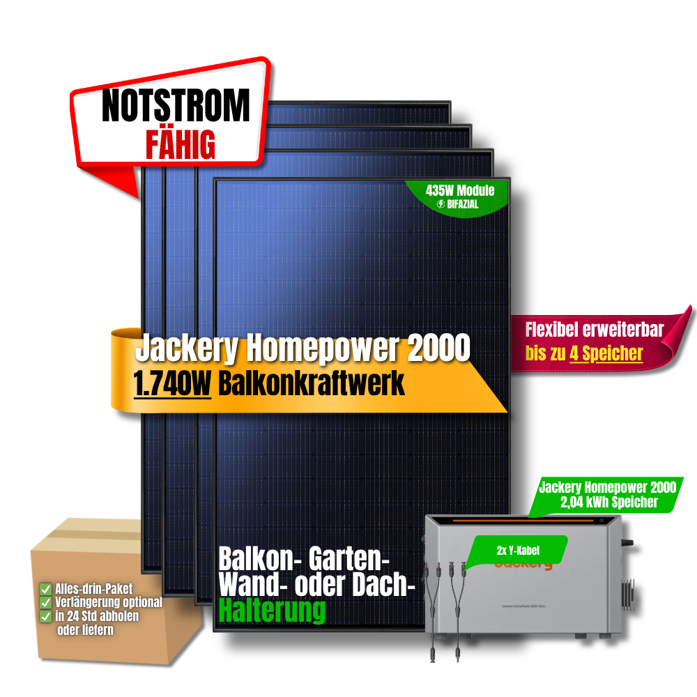 1740 W Balkonkraftwerk Jackery Homepower 2000 Speicher