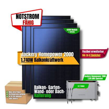 1740 W Balkonkraftwerk Jackery Homepower 2000 Speicher