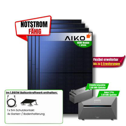1860W Balkonkraftwerk mit 5,4 kWh Anker Solix Pro 3+ Zusatzakku