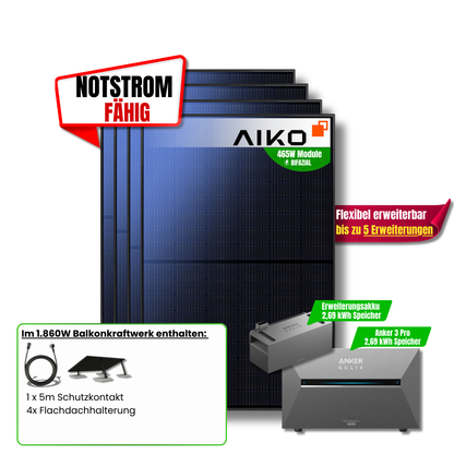 1860W Balkonkraftwerk mit 5,4 kWh Anker Solix Pro 3+ Zusatzakku