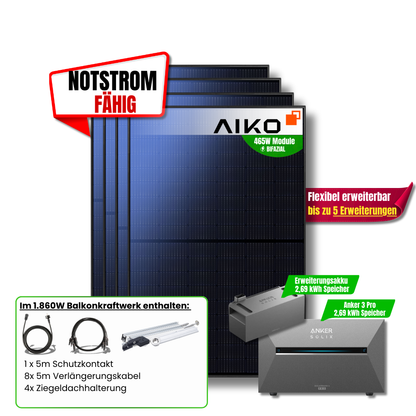1860W Balkonkraftwerk mit 5,4 kWh Anker Solix Pro 3+ Zusatzakku