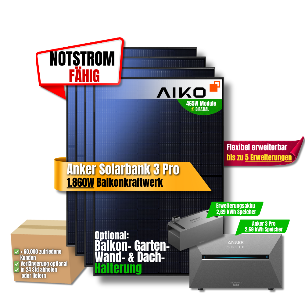 1860W Balkonkraftwerk mit 5,4 kWh Anker Solix Pro 3+ Zusatzakku