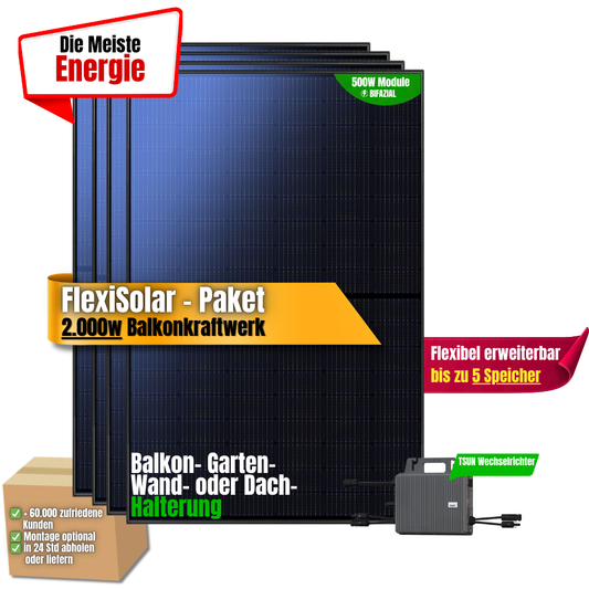 FlexiSolar 2000W Balkonkraftwerk ( 4 x 500w Module + 800w TSUN Wechselrichter)