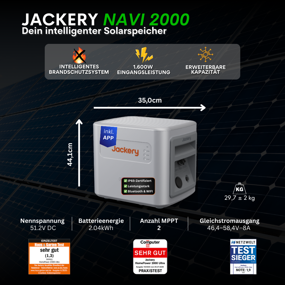 1800W Jackery Navi 2000 Balkonkraftwerk
