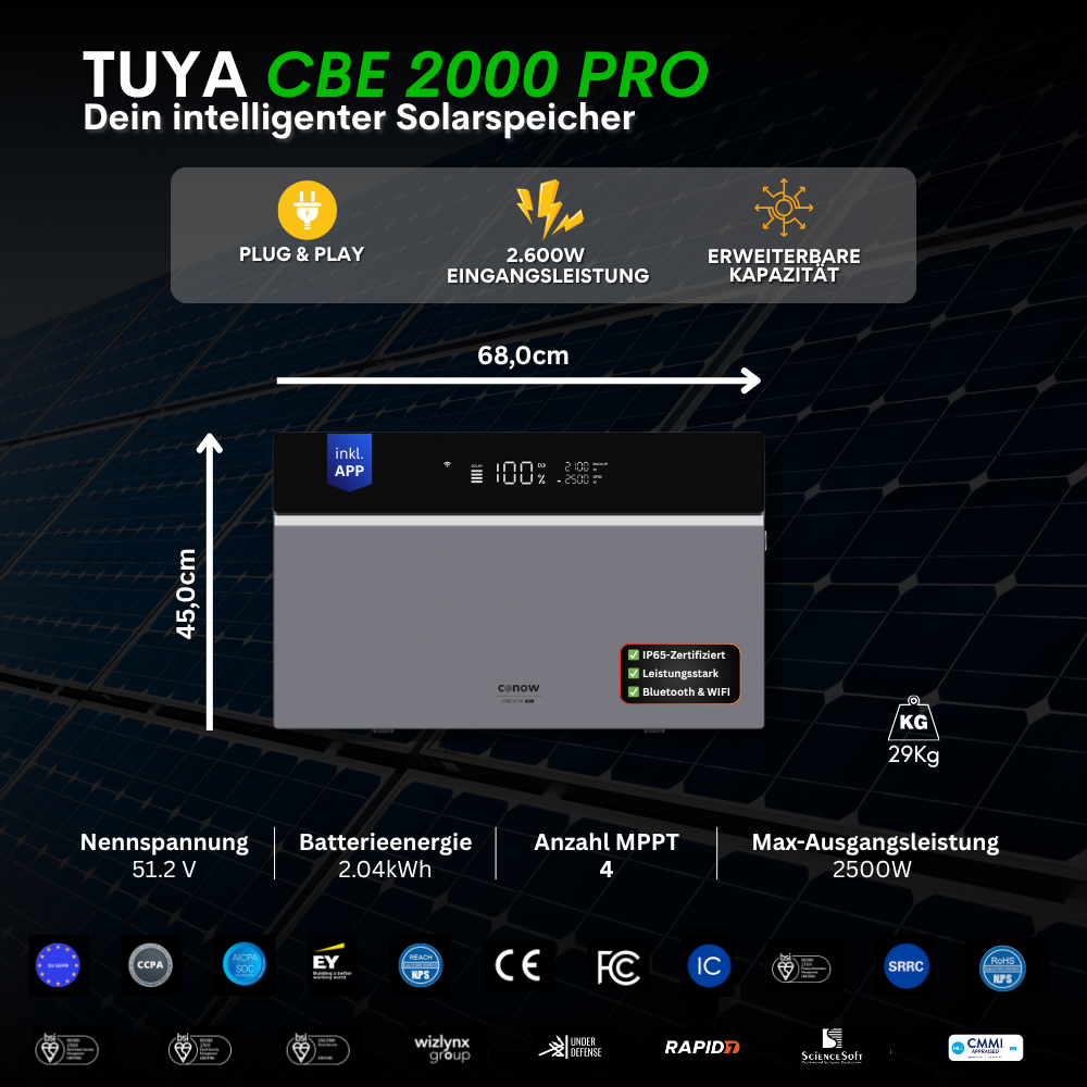 900 Watt Tuya FlexHome Serie CBE 2000 Pro Balkonkraftwerk