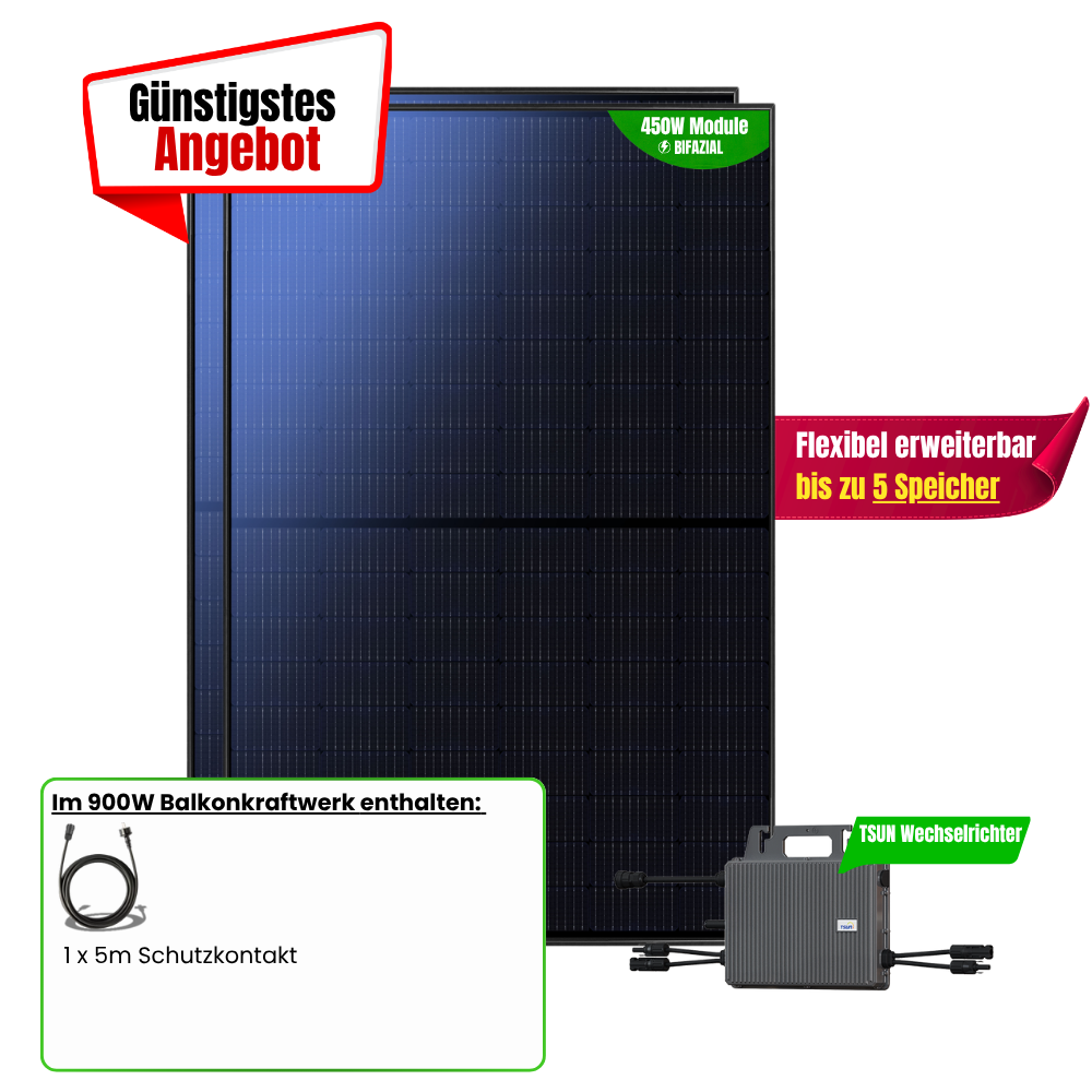FlexiStart 900W Balkonkraftwerk ( 2 x 450w Module + 800w TSUN Wechselrichter)