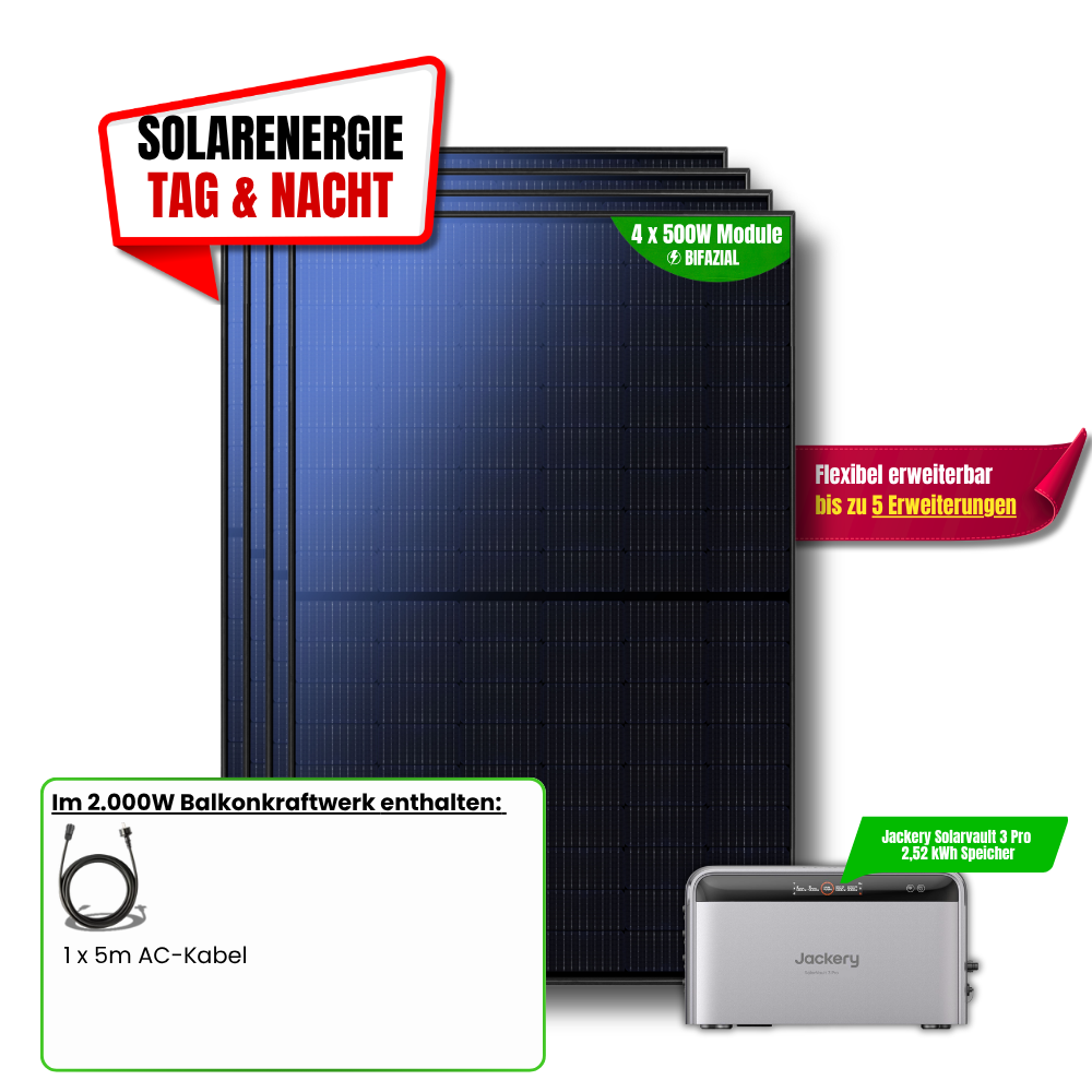2000 W Balkonkraftwerk Jackery mit 2,52 kWh Speicher