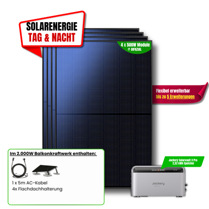 2000 W Balkonkraftwerk Jackery mit 2,52 kWh Speicher
