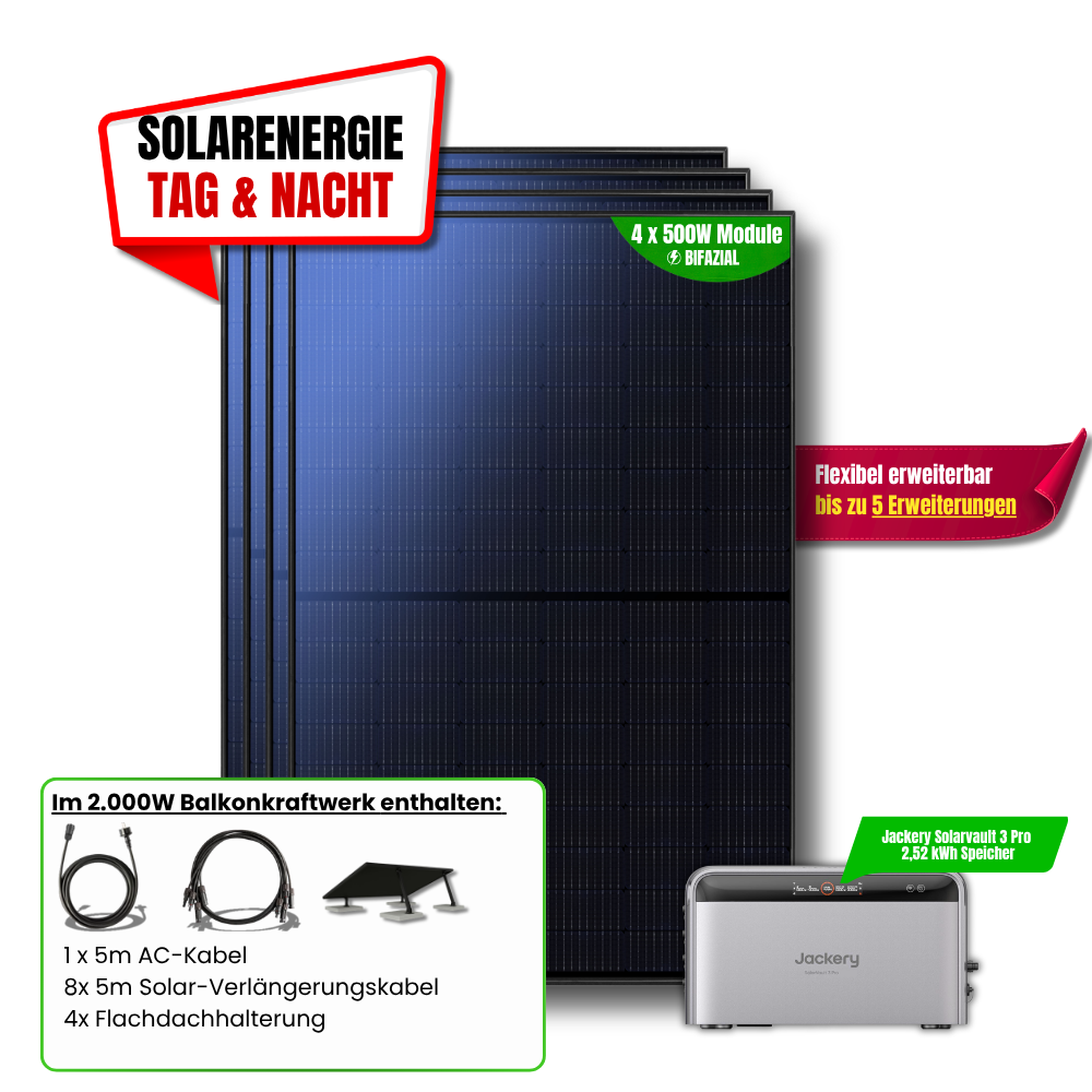 2000 W Balkonkraftwerk Jackery mit 2,52 kWh Speicher
