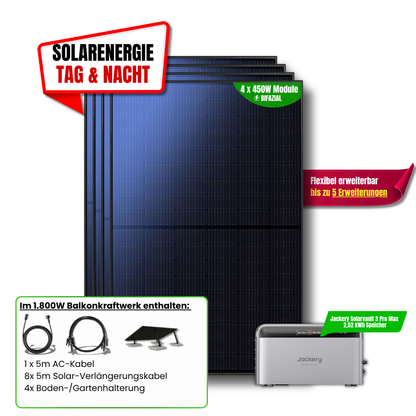 1800 W Balkonkraftwerk Jackery mit 2,52 kWh Speicher