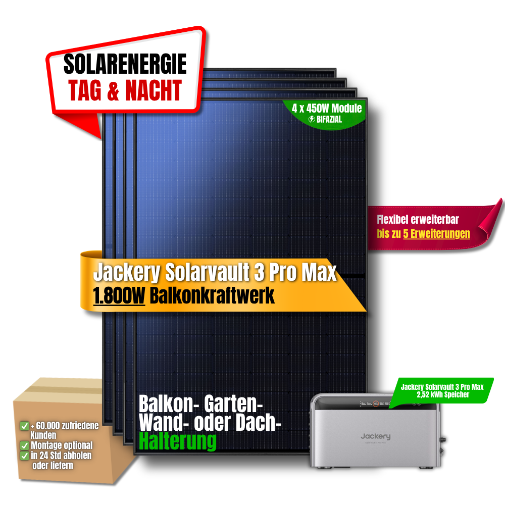 1800 W Balkonkraftwerk Jackery mit 2,52 kWh Speicher