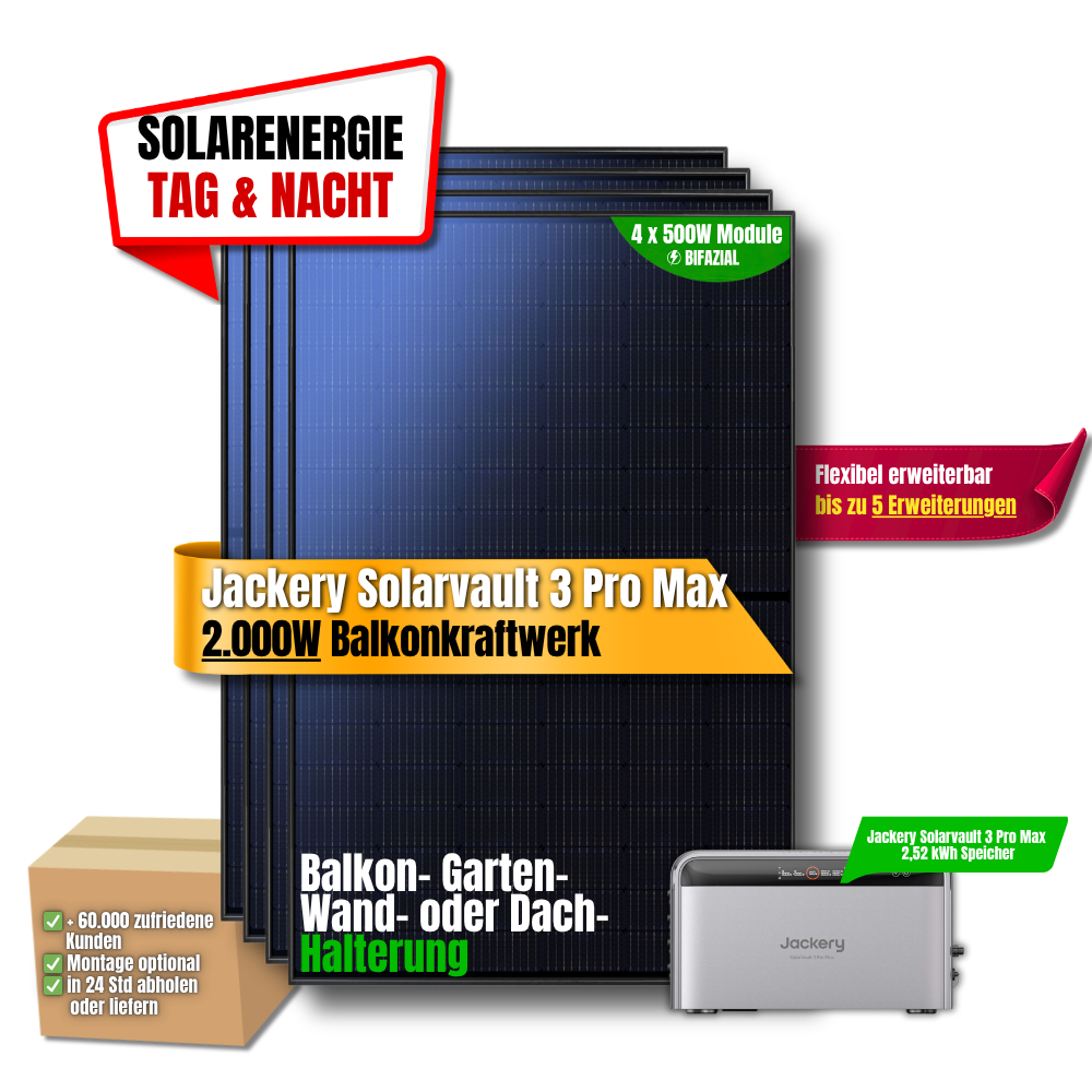 2000 W Balkonkraftwerk Jackery mit 2,52 kWh Speicher