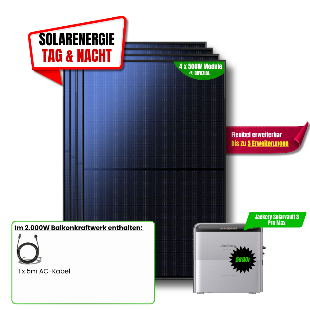 2000 W Balkonkraftwerk Jackery mit 5 kWh Speicher
