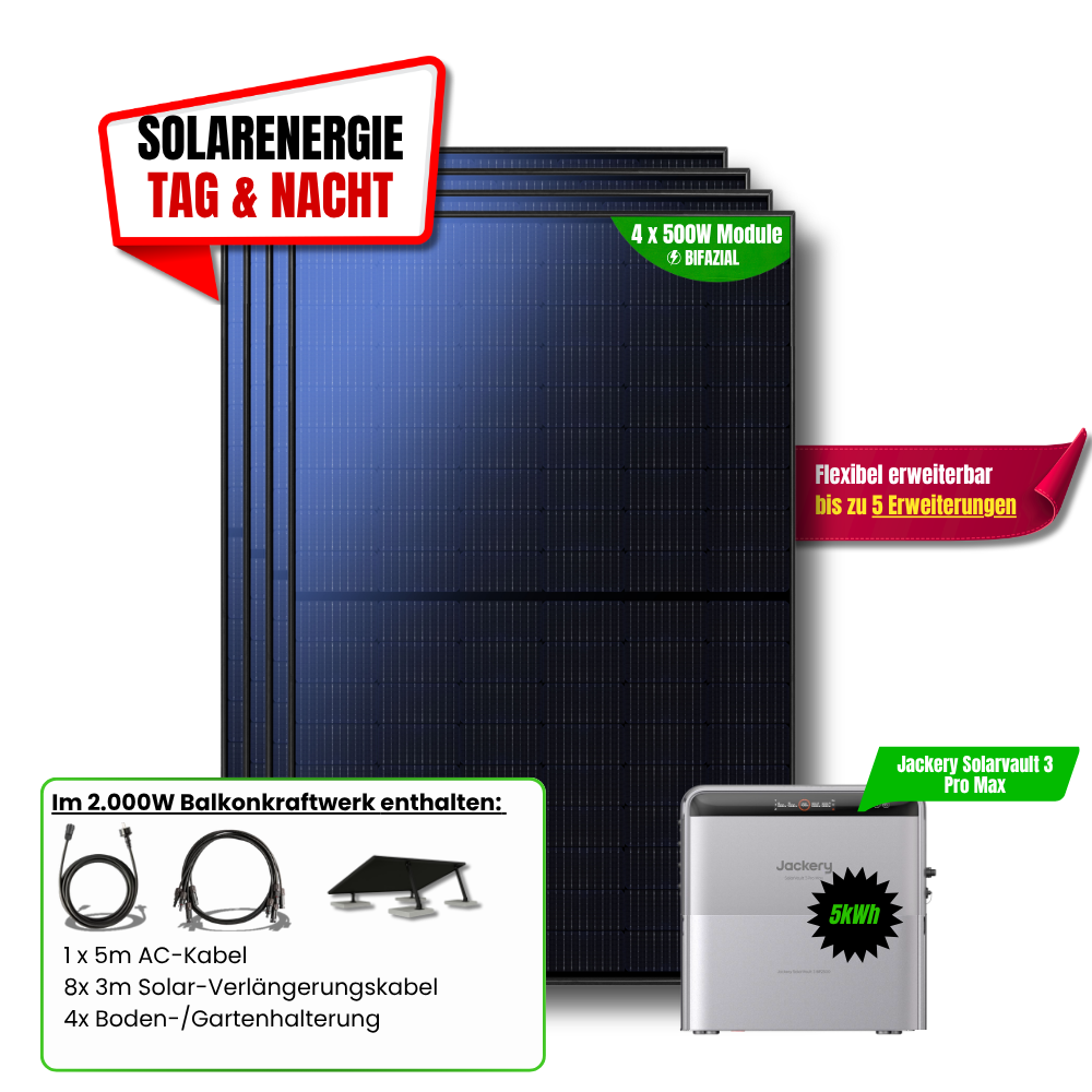 2000 W Balkonkraftwerk Jackery mit 5 kWh Speicher