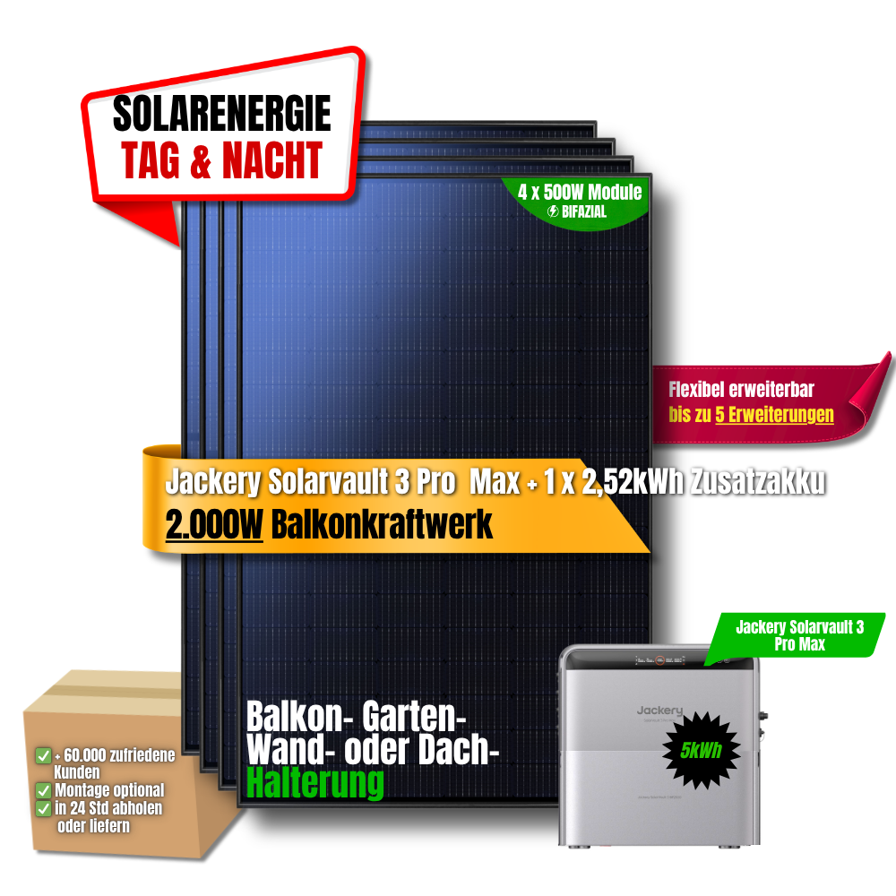 2000 W Balkonkraftwerk Jackery mit 5 kWh Speicher