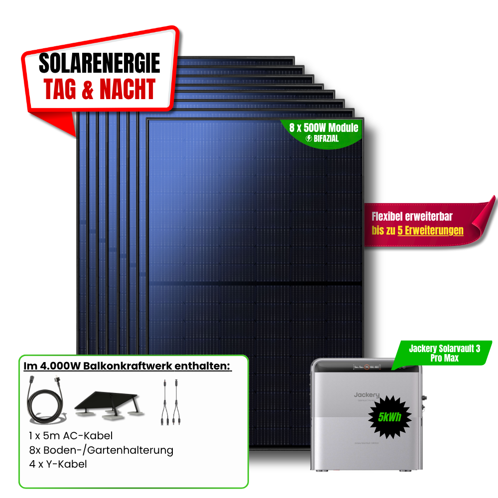 4000 W Balkonkraftwerk Jackery mit 5 kWh Speicher