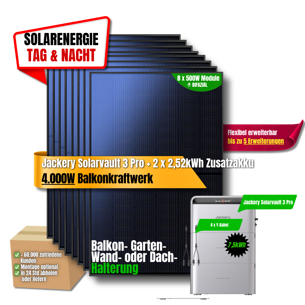 4000 W Balkonkraftwerk Jackery mit 7,5 kWh Speicher