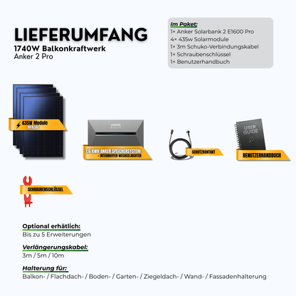 1740 Watt Anker Pro 2 E1600 Balkonkraftwerk