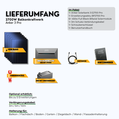 2700W Anker 3 Pro Balkonkraftwerk + Erweiterungsakku