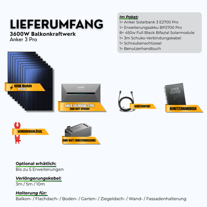 3600W Anker 3 Pro Balkonkraftwerk + Erweiterungsakku