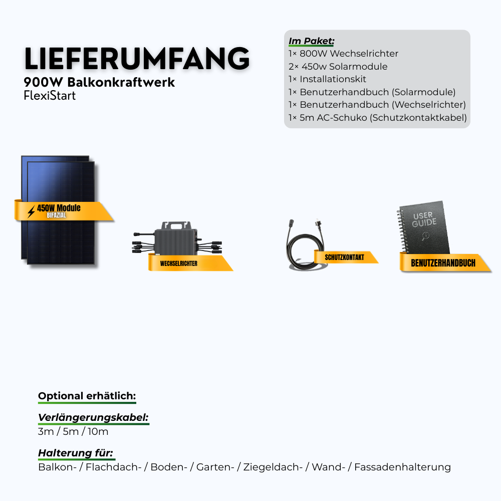FlexiStart 900W Balkonkraftwerk ( 2 x 450w Module + 800w TSUN Wechselrichter)
