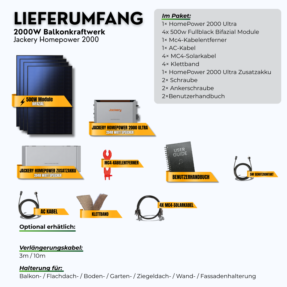 2000 Watt Jackery Homepower 2000 Ultra Balkonkraftwerk 4kWh