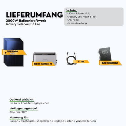 2000 W Balkonkraftwerk Jackery mit 2,52 kWh Speicher – Lieferumfang