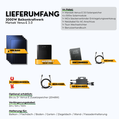 2000 Watt Marstek Venus E 3.0 Balkonkraftwerk 5,12Kwh AC Komplettset