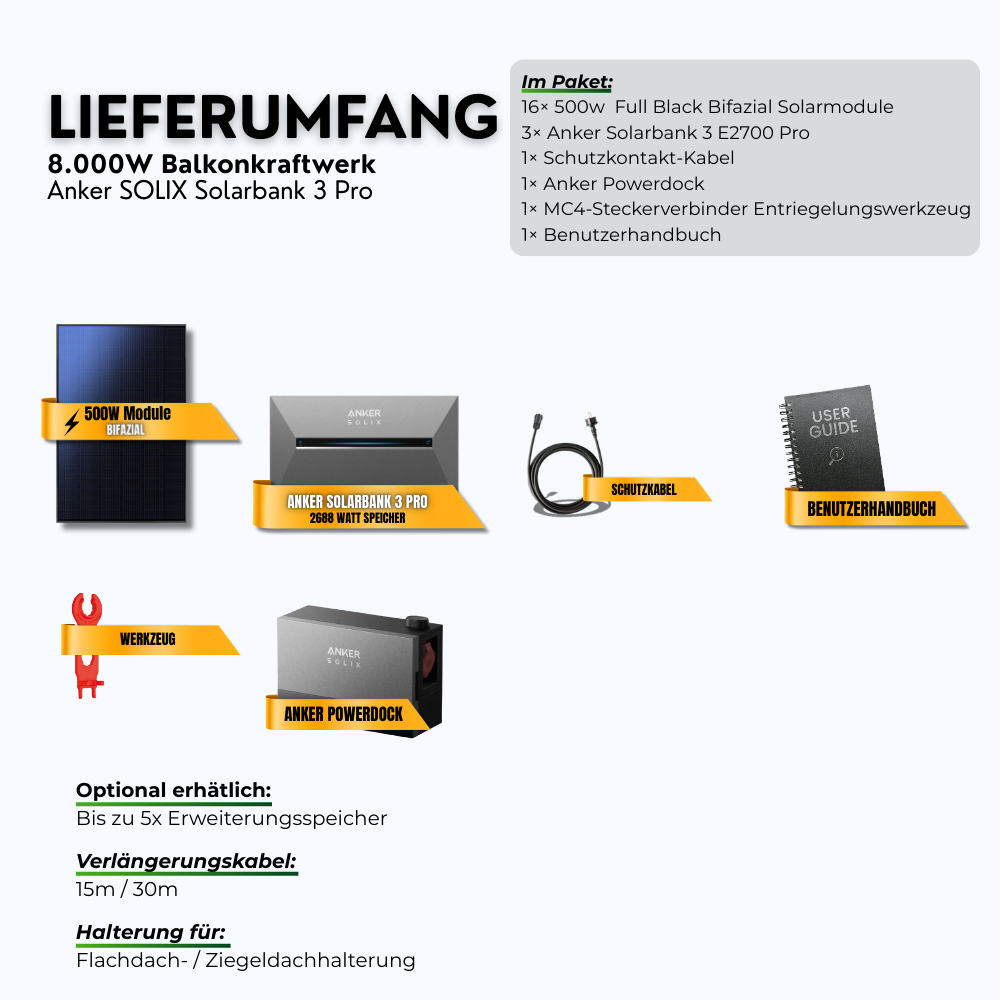 Balkonkraftwerk 8.000 Watt Anker 3 pro (3x) + Anker Powerdock