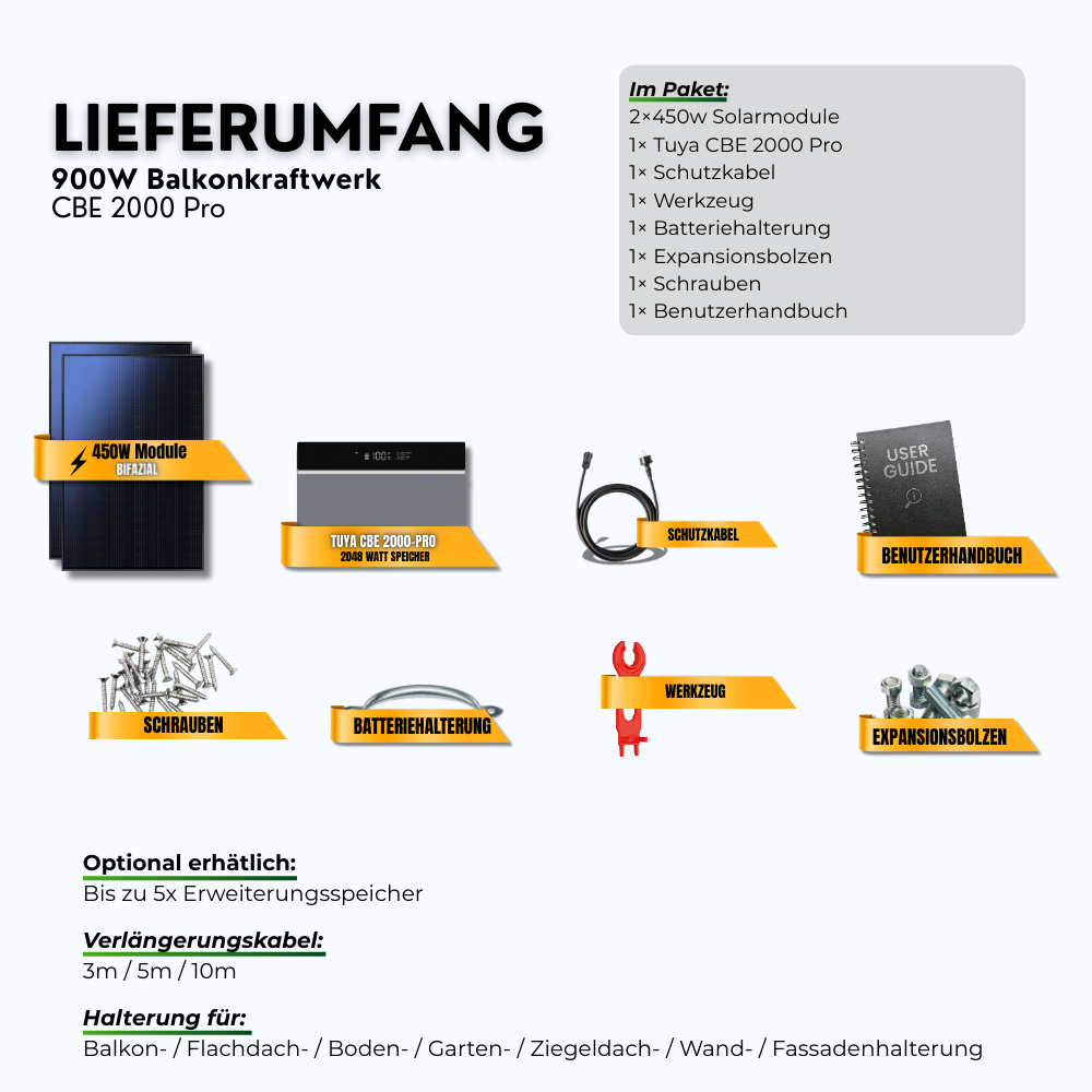 900 Watt Tuya FlexHome Serie CBE 2000 Pro Balkonkraftwerk