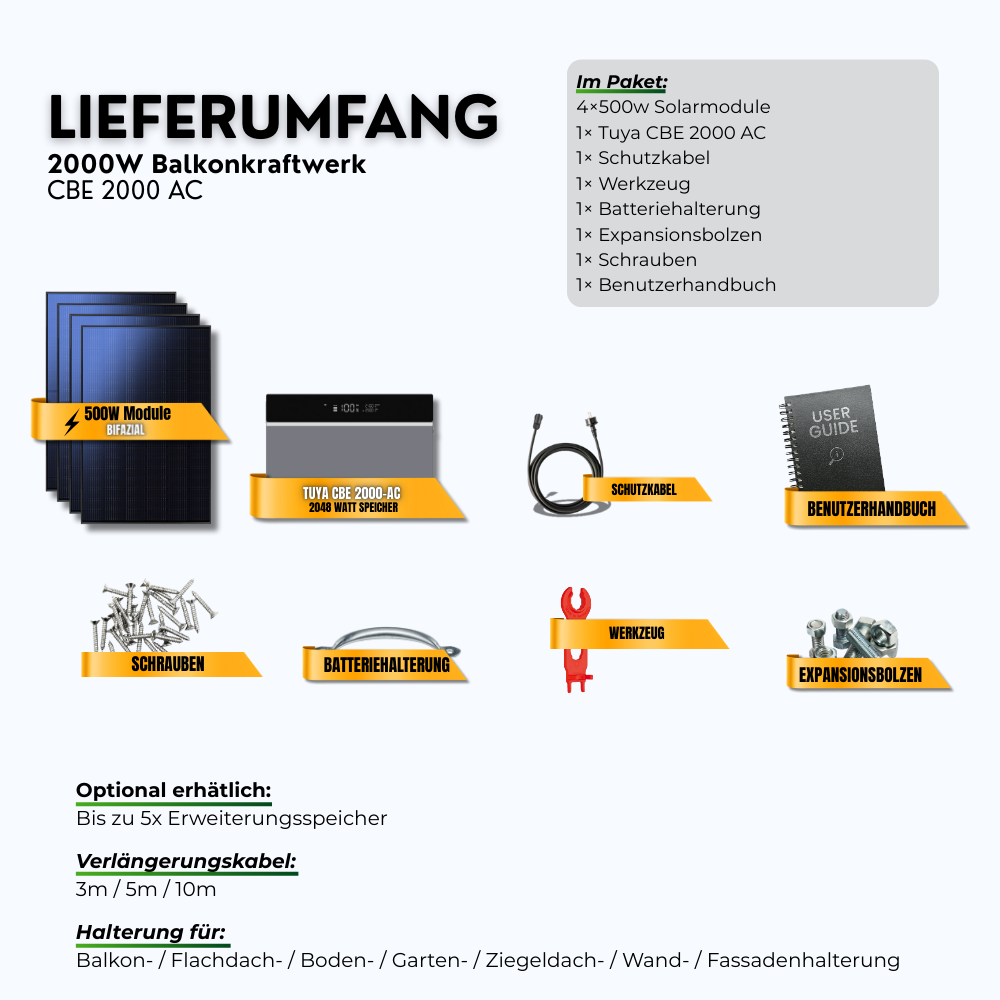 2000 Watt Tuya CBE 2000-AC Balkonkraftwerk