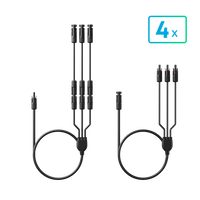 Ein Paar Anker SOLIX 3-in-1 PV-Adapterkabel für Plus und Minus mit je drei Abzweigsteckern, daneben der Hinweis 4x für vier Paar im Paket.
