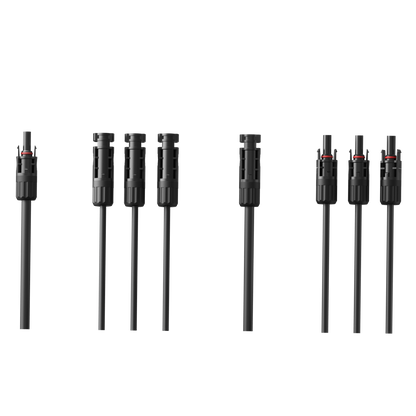 Nahansicht der PV-Steckverbinder an Hauptleitung und Abzweigleitungen der Anker SOLIX 3-in-1 PV-Adapterkabel.
