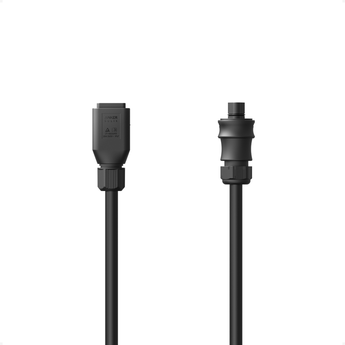 Die beiden Enden des AC-Kabels: Geräteanschluss für den Speicher und runder Wieland-Stecker.