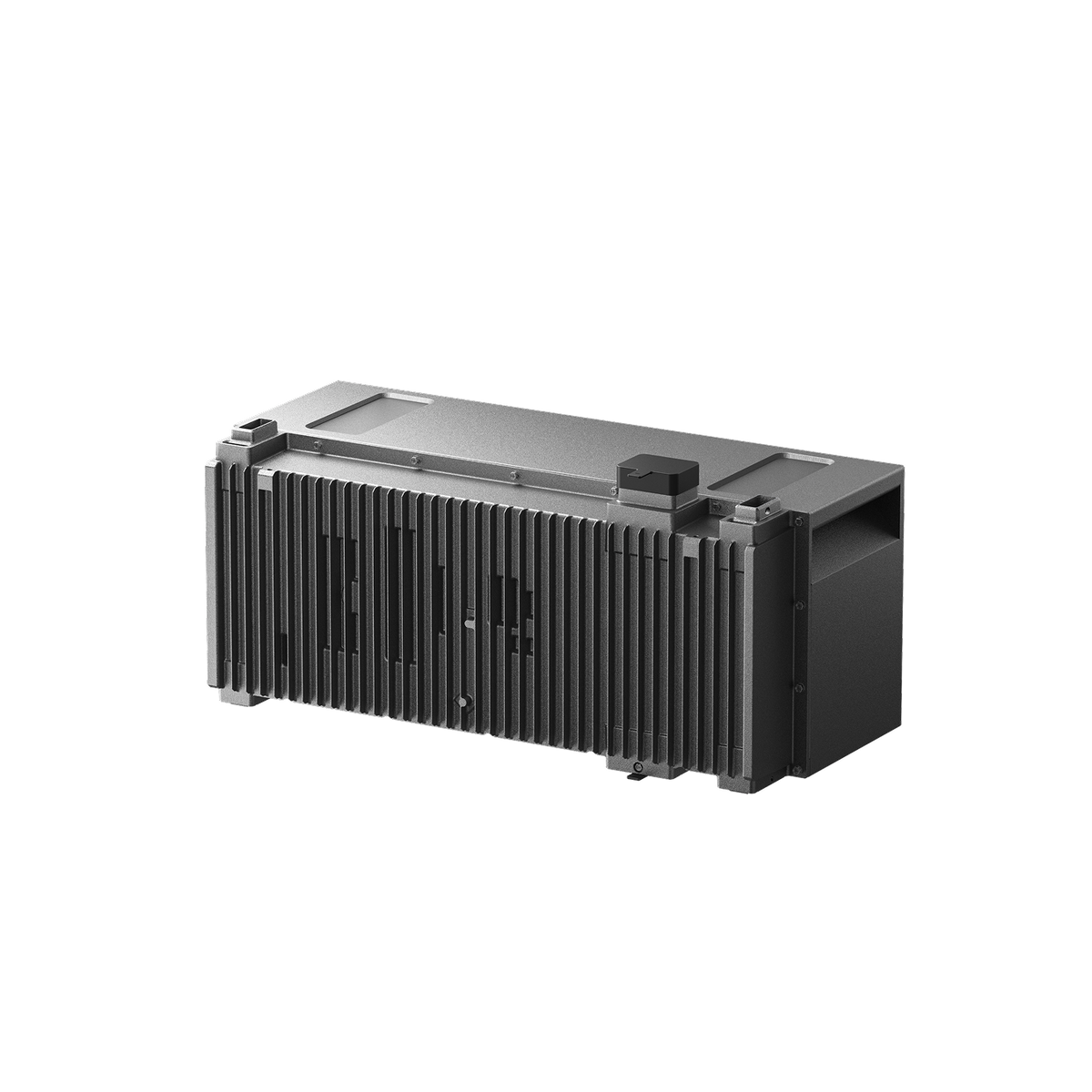 Rückseite des Anker SOLIX BP7000 Erweiterungsakkus mit Kühlrippen und Batterieanschluss.