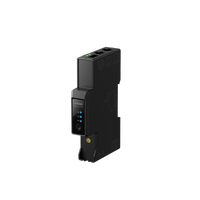 Der Anker SOLIX Smart Meter Gen 2 von schräg vorne mit Statusleuchten, Taste und grünen Anschlussklemmen.