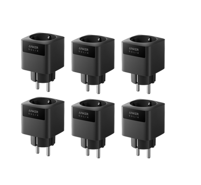 Sechs Anker SOLIX Smart Plug Gen 2 in zwei Reihen als 6er-Pack.