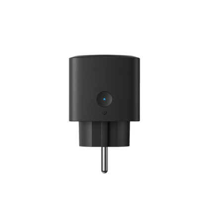 Seitenansicht des Smart Plug Gen 2 mit Taste und blauer Statusleuchte.